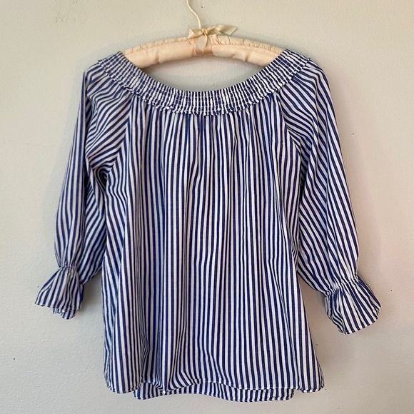 J.O.A. - Blue & White Stripe Blouse - Off Shoulder or On with Ties XS - Picture 7 of 11